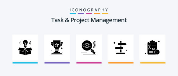 Task and project management glyph 5 icon pack vector