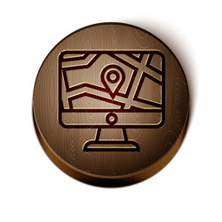 Brown line computer monitor and folded map vector