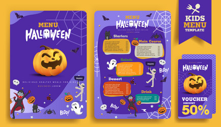 Halloween kids menu template with cute cartoon vector