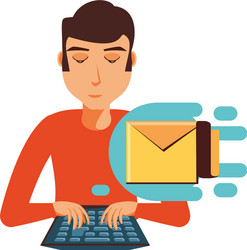 Young man with keyboard and envelope mail vector