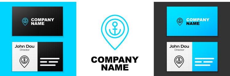 Blue line map pointer with anchor icon isolated vector