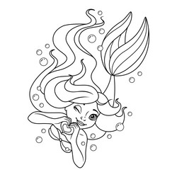 swimming mermaid coloring page black and white Vector Image