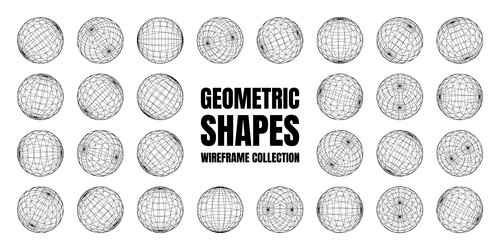 wireframe shapes lined sphere perspective mesh vector