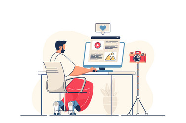 Blogger Writing on Computer vector image