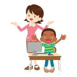 happy teacher and student learning computer vector image
