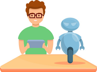 boy create programming robot icon cartoon style vector