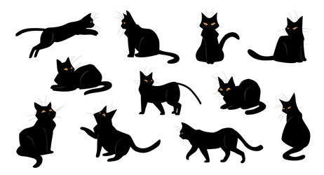 Cartoon black cat drawing. Simple and cute kitten silhouette