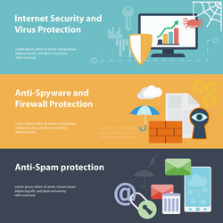 flat banner set with hacking virus protection vector image