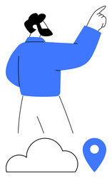 man pointing towards a direction with location pin vector image