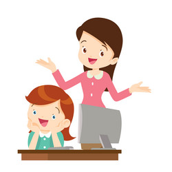 happy teacher and student learning computer vector image