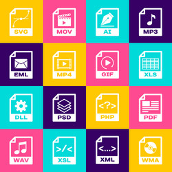 set wma file document pdf xls ai mp4 and eml vector image