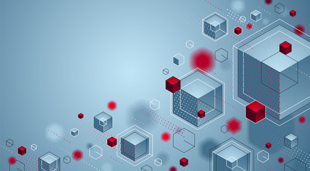 cubes cluster with red and blue elements lines vector image