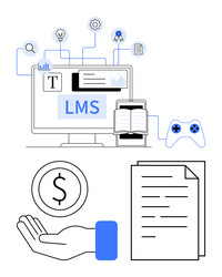learning management system interface with digital vector image