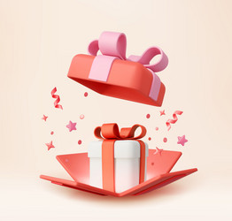 3d cute surprise gift box with falling confetti vector