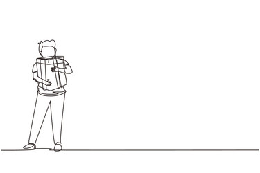 Continuous one line drawing kid standing Vector Image