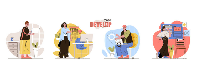 develop concept scenes set developers coding vector image