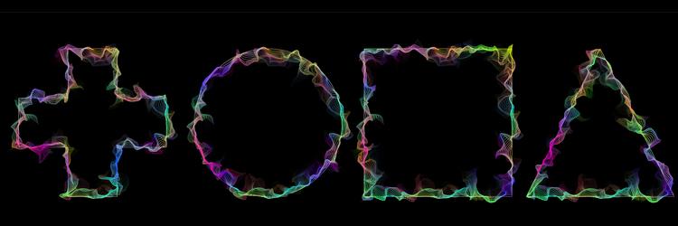 geometric shapes with multi-colored wave lines vector image