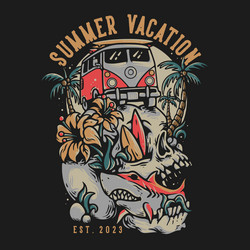 Vintage Summer Vacation Skull Tee Vector Image