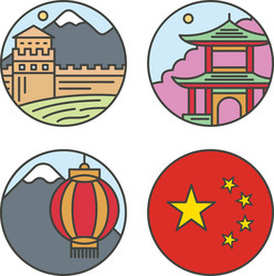 Country china travel vacation places in thin lines vector