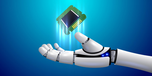 robot hand holding processor technology machine vector image