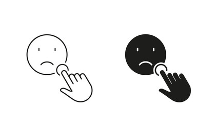 cursor click on sad face emoticon pictogram vector image