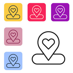 black line map pointer with heart icon isolated vector image