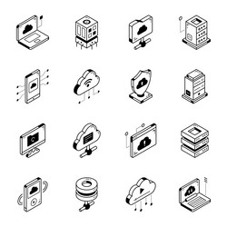 Isometric line icons of cloud computing vector