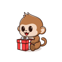 monkey holding birthday gift box Vector Image