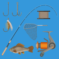 Two hooks bobbin landing net spinning vector