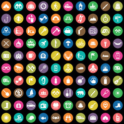 Camping 100 icons universal set for web and ui vector