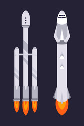 Spaceship and rocket on dark background vector