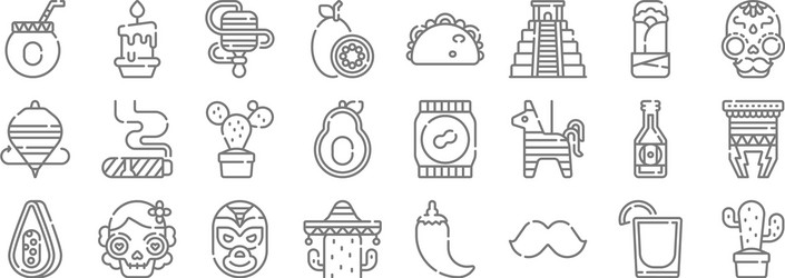 Mexico line icons linear set quality vector