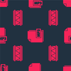 Set drum and mp3 file document on seamless pattern vector