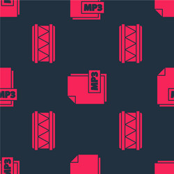 set drum and mp3 file document on seamless pattern vector