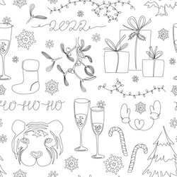 xmas 2022 seamless pattern in continuous one line vector image