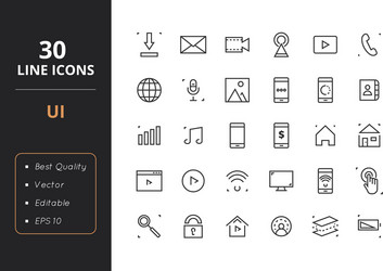30 user interface line icons vector image