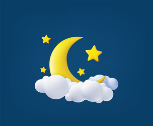 Crescent moon golden stars and white clouds vector