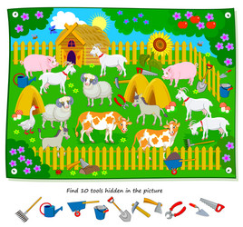 logic puzzle game for kids find 10 tools hidden vector image