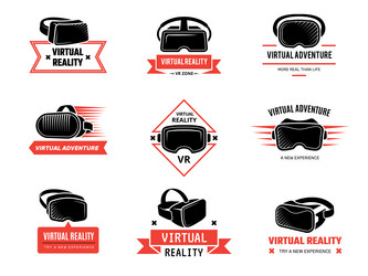 vr helmet logo badges set for gamers future vector