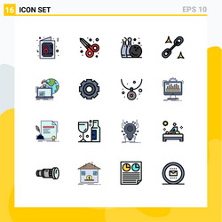 16 universal flat color filled lines set for web vector image