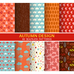 Autumn Seamless Patterns - Leaf & Drop vector image