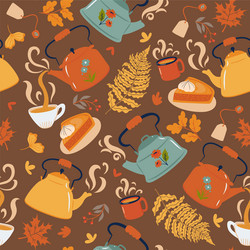 Seamless pattern with teapots and cups vector