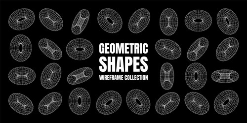 wireframe shapes lined torus perspective mesh vector image
