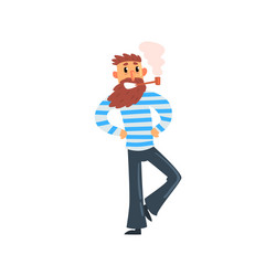 bearded sailor man smoking tobacco pipe seaman vector