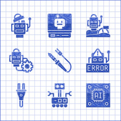 set soldering iron robot processor vector image