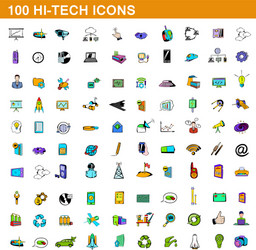 100 hi-tech icons set cartoon style vector