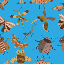 seamless pattern background with insect sketch vector image