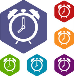 Alarm clock icons set hexagon vector