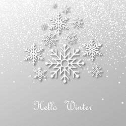 snowing and snowflakes with shadow text vector