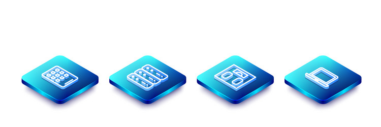 set isometric line graphic tablet server data vector image
